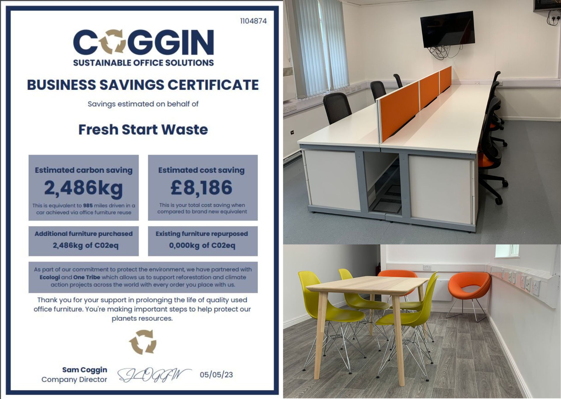 2486kg of carbon saved in office refurbishments