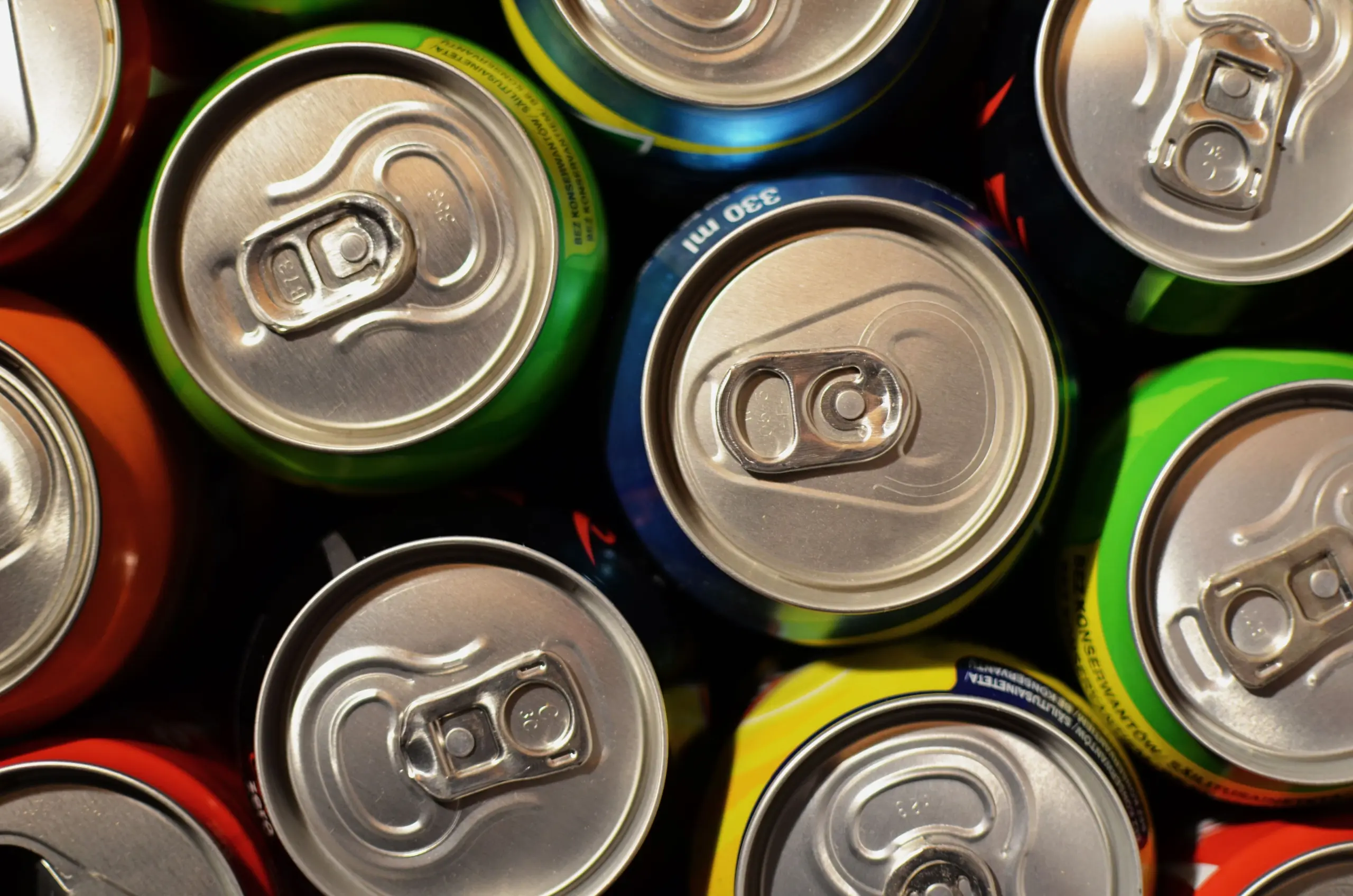 A row of cans that can be recycled and truned back into cans as per closed loop recycling