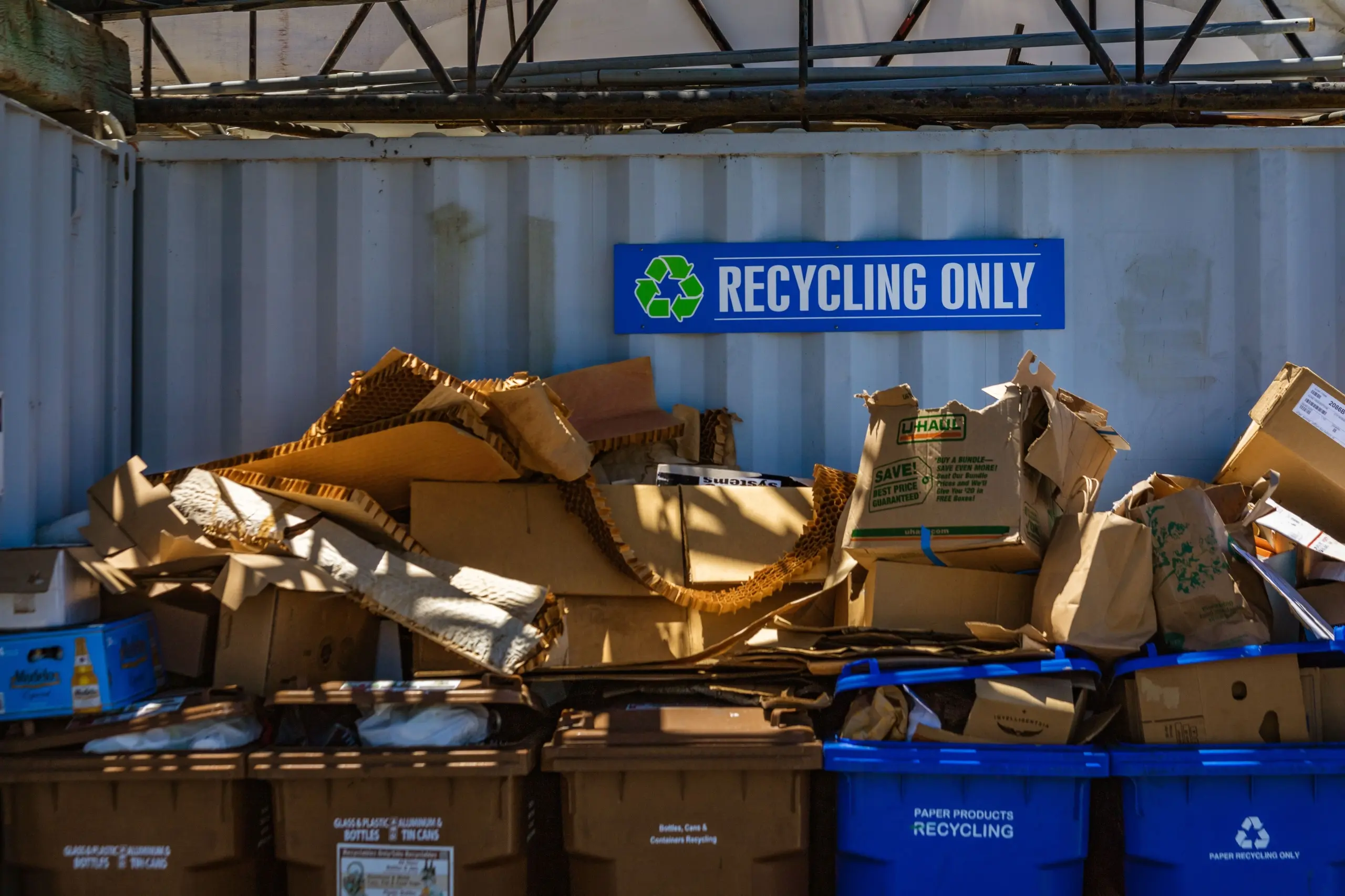 A stack of cardbaord ready for closed recycling